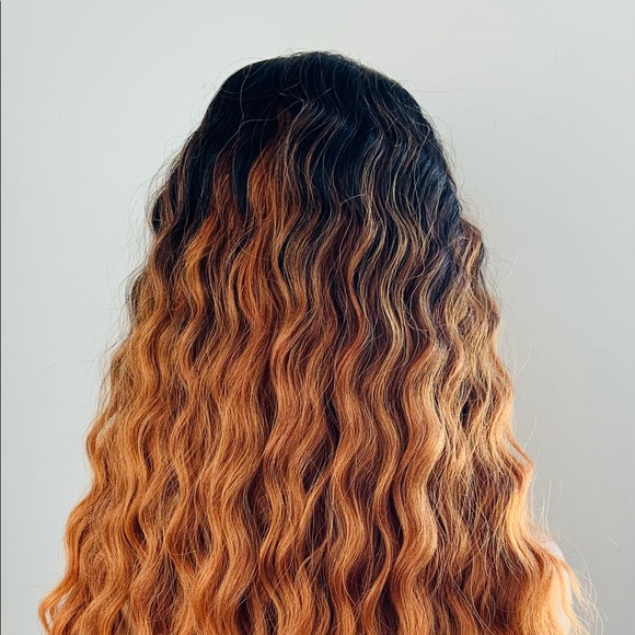 Long Wavy 24” Ombre Orange Copper Premium Fiber Lace Front Wig - Picture 13 of 14